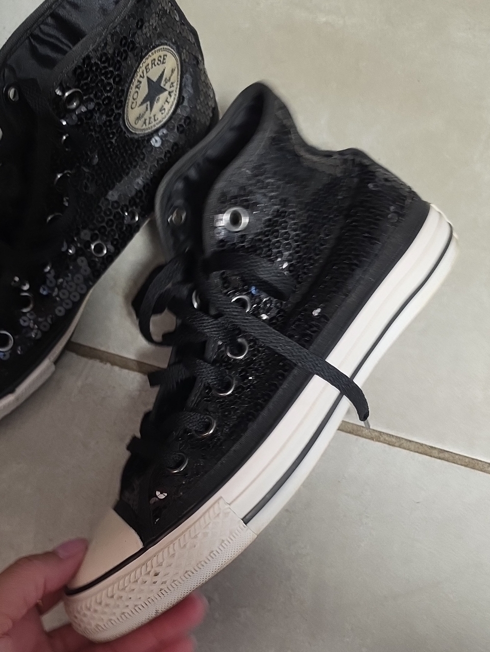 Converse Chuck Taylor Black Sequin High-Top Sneakers - Picture 2 of 6